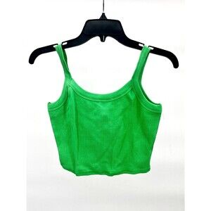 Women's Top - Mimosa Ribbed Cropped Tank Top Green Stretchy Size Large